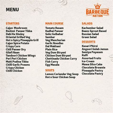 Menu at Barbeque Nation, Mysuru