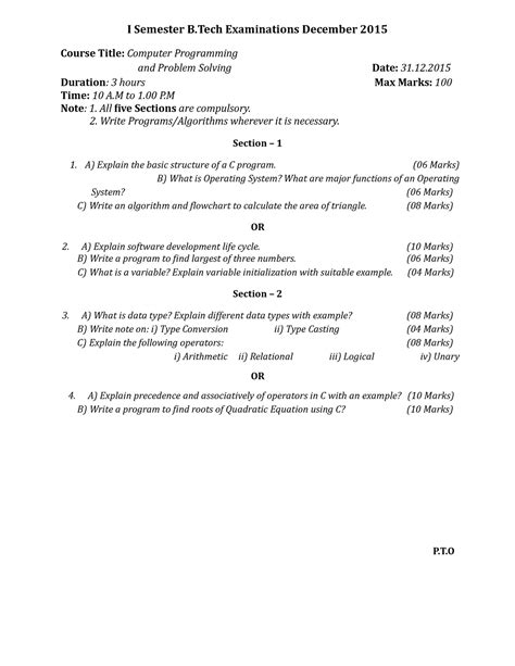 programming for problem solving - I Semester B Examinations December ...