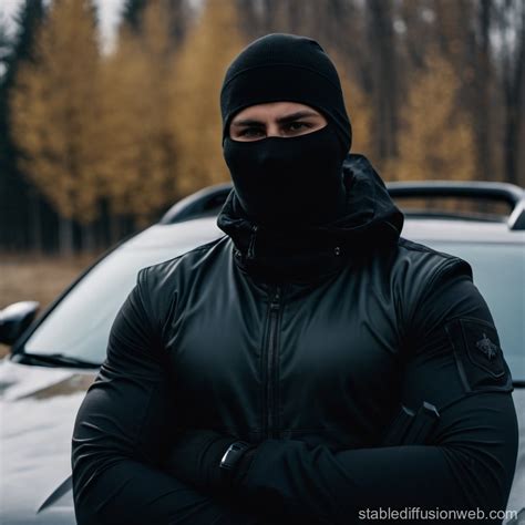 Soldier in Black Ski Mask on Car | Stable Diffusion Online