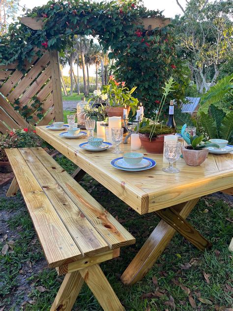 Handcrafted Solid Wood Picnic Table and Benches - Etsy
