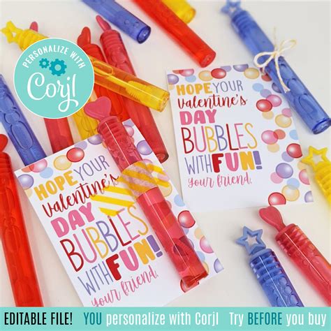 Editable Bubbles Valentine's Day Printable Tag Bubble Valentine Non ...