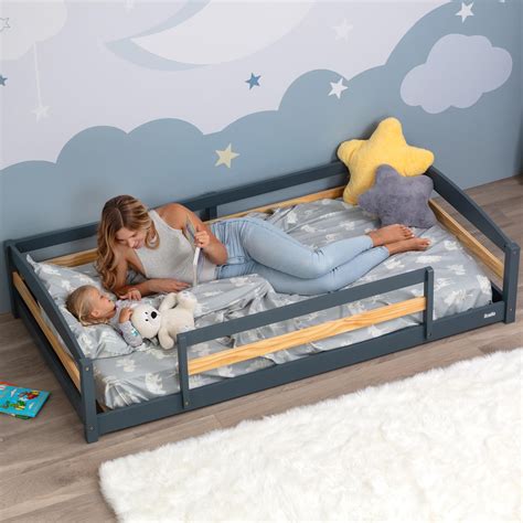 Twin Size Floor Bed with Safety Guardrails for Kids, Montessori Floor ...