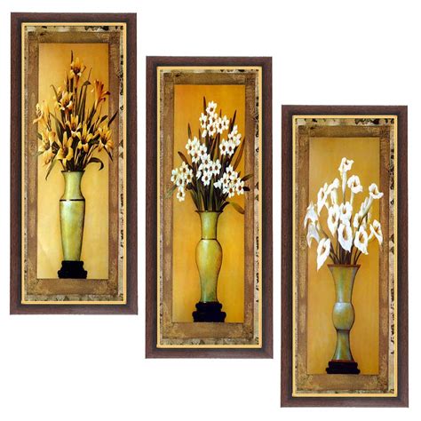 Wens 'Flower and Pot Decor' Painting (MDF, 18 cm x 43 cm, Multicolour ...