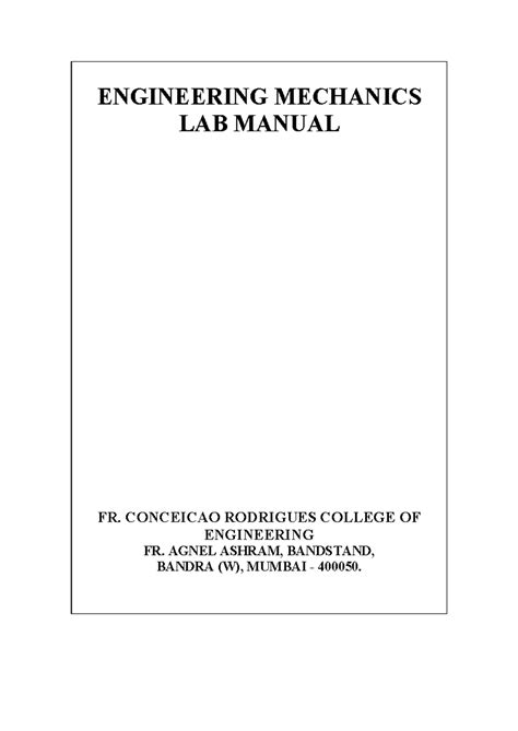 Engineering Mechanics Lab Manual: Experiments & Procedures - Studocu