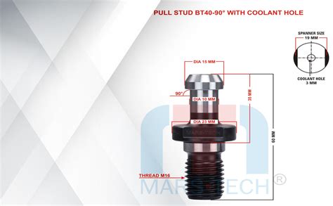 MARS-TECH BT40 60 DEGREE PULL STUD WITH HOLE FOR BT40 HOLDER, CNC ...