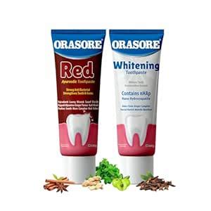 Buy Orasore Toothpaste Combo | nHAp Whitening 100g + Ayurvedic Red 100g ...