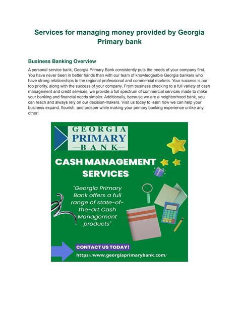 Services for managing your financial assets by Georgia Primary bank by ...