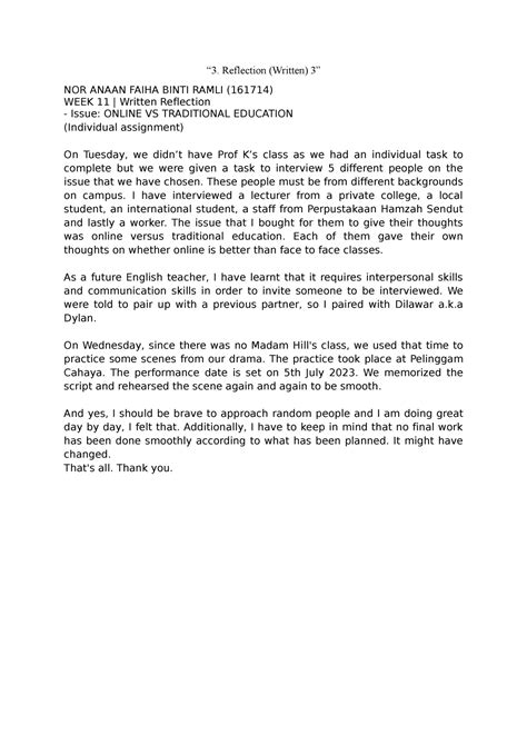 Written Reflection 的图像结果