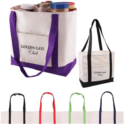Custom Cotton Canvas Nautical Tote Bags (20.5" x 13" x 7.125")