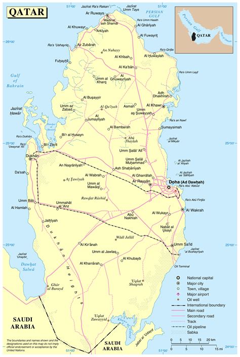 Large detailed political map of Qatar with roads, cities, airports and other marks | Qatar ...
