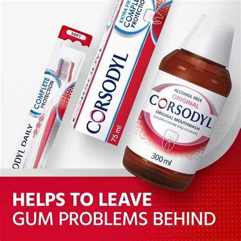 Corsodyl Gum Disease & Bleeding Gum Treatment Antibacterial Mouthwash Original Alcohol Free 300 ...