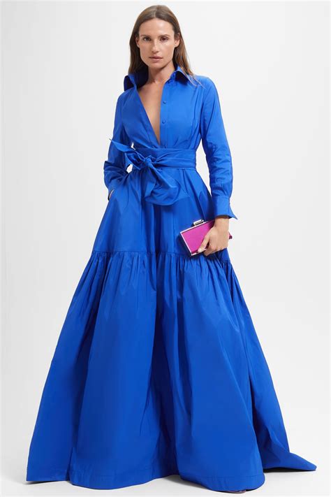 Tiered taffeta maxi shirt dress cobalt - CH Carolina Herrera Germany