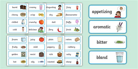 Food Adjectives Word Cards with Pictures - ESL Food Adjectives