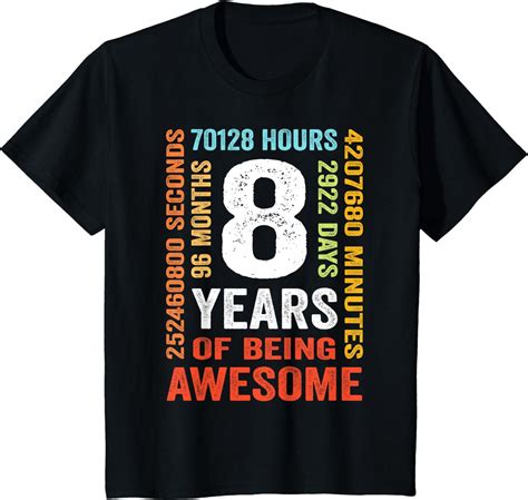 8th Birthday 8 Years Old Vintage 96 Months for Boy Girl Kids T-Shirt ...