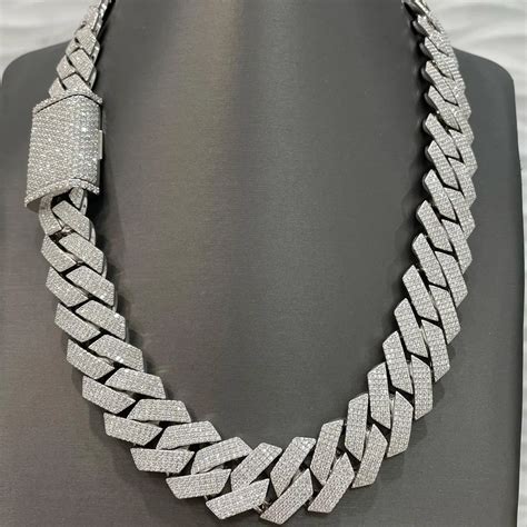 22mm Iced Out Miami Cuban Link Chain, VVS Moissanite Diamond Cuban Link ...
