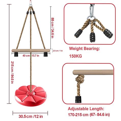 Buy REZNOR 7FT Height Adjustable Gym Monkey Disc Bars Swing for Kids ...