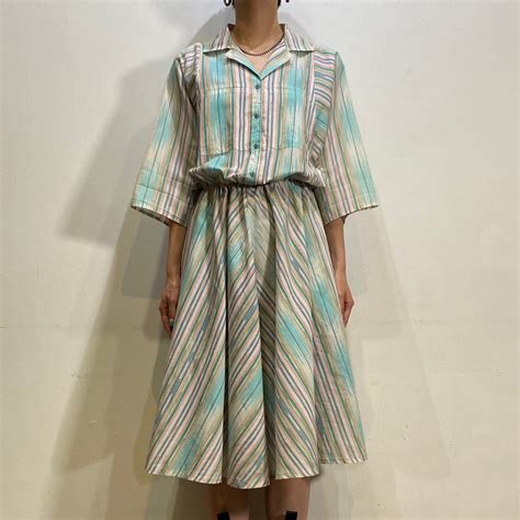 80s sax blue stripe shirt dress | LEMON
