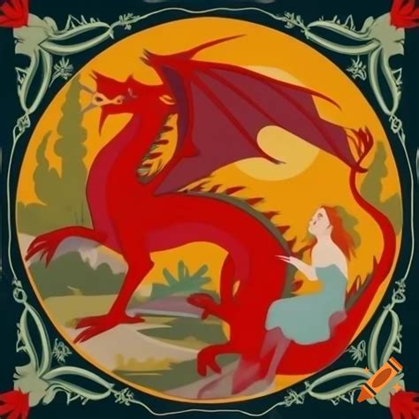 Art nouveau illustration of 'the great red dragon and the woman clothed ...
