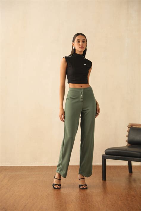Everyday Look Women's Sage Green Classic Square Cut Pants [ Poylester ...