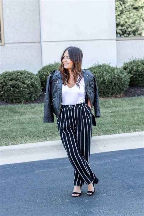 Classic Stripes | White pants outfit, Stripe pants outfit, Black and ...