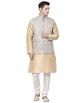 Buy TABARD Dupion Beige Full Sleeves Regular Plain Kurta Jacket Set For ...