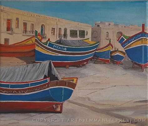 Traditional Maltese Luzzu – Art by Emmanuel Previ – Original Oil Paintings from Gozo Malta