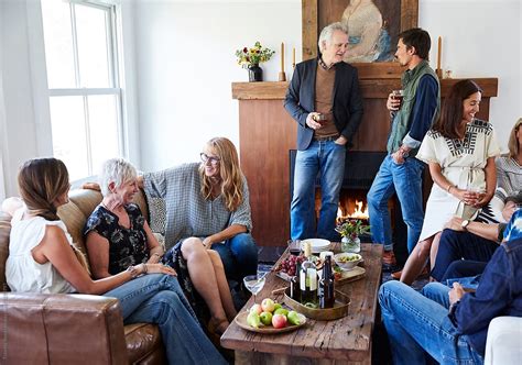 Family and friends having a party at home Minimalist
