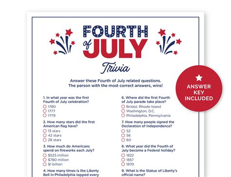 Fourth of July Trivia Game Printable Quiz With Answers for a - Etsy Canada