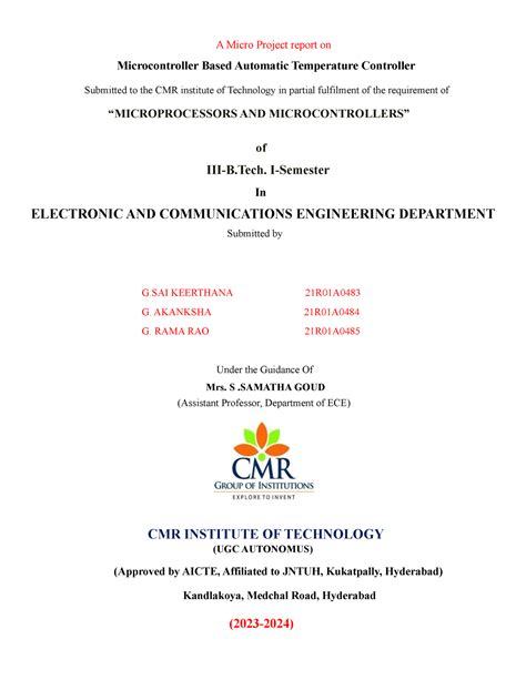 TEMPERATURE CONTROLLER - A Micro Project report on Microcontroller ...