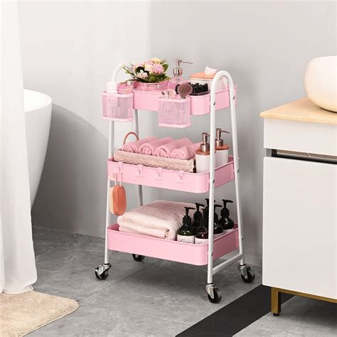 Buy KINGRACK 3 Tier Utility Rolling Cart,Metal Rolling Storage Cart ...