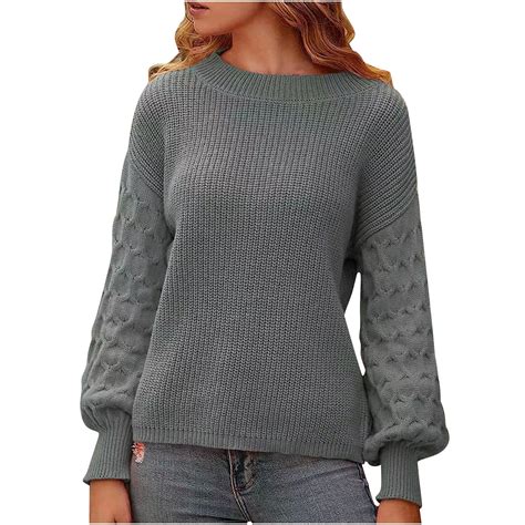 Ahabrexf Womens Long Sweaters Women's Long Sleeved Loose Solid Color ...