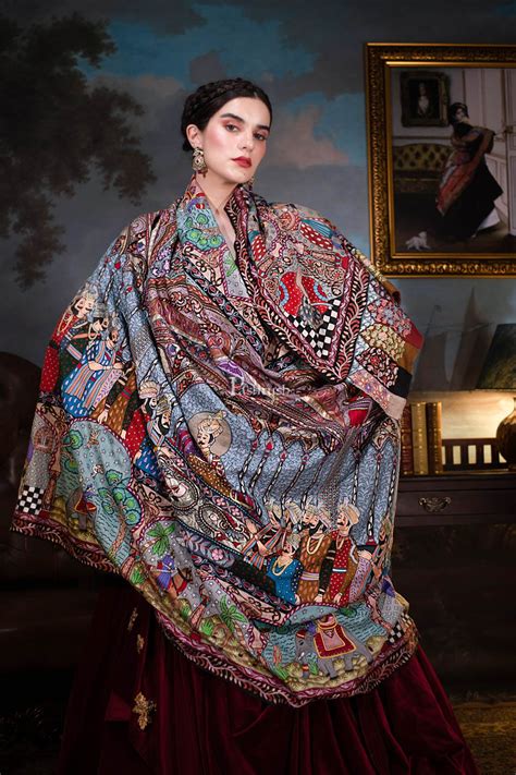 Pashtush Women Pashmina Hand Embroidered Royal Darbar Shawl, Multicolo ...