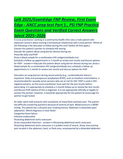 Leik 2025 ExamEdge FNP Review, First Exam Edge - ANCC prep test Part 1 ...