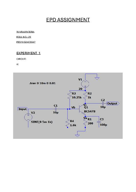 EPD Assignment: Circuit Experiments & Waveform Analysis (PES1UG24CS547 ...
