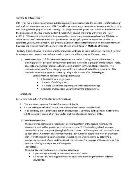 EDP Training for Entrepreneurs: Methods and Strategies Overview - Studocu