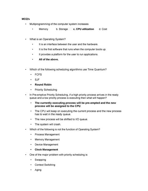 Mcq - Mcqs - MCQ’s - Multiprogramming of the computer system increases ...
