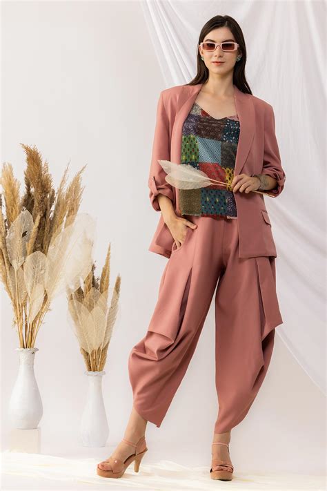 Coral Rose Pink Open Blazer With Dhoti Style pant, Bohemian Style Stra ...