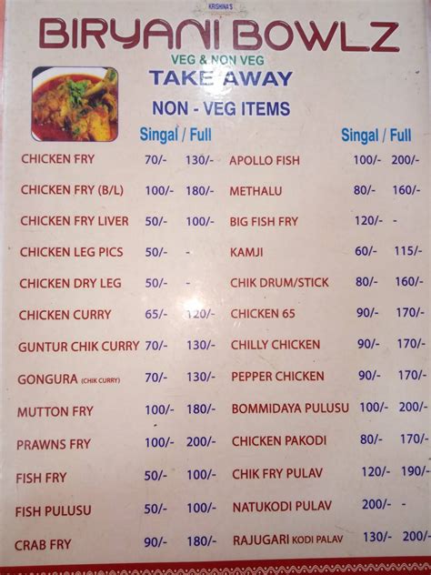 Menu at Biryani Bowls, Hyderabad
