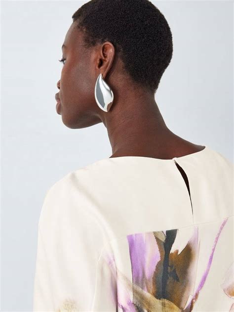 John Lewis Editions Linen Tencel Blend Wide Sleeve Floral Print Top ...