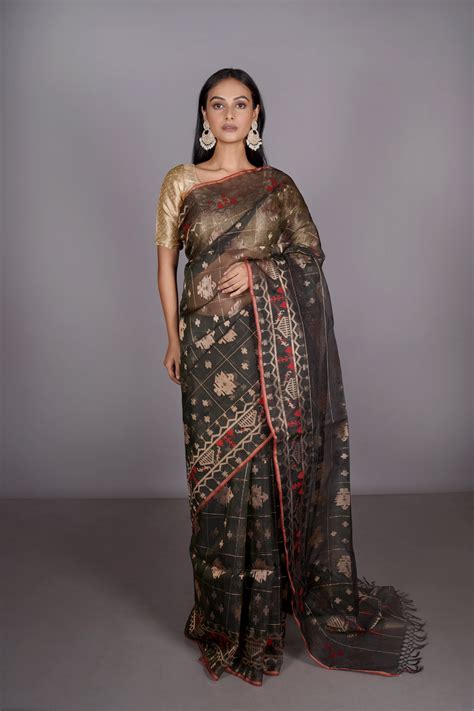 Green Pure Organza Silk Traditional Jamdani Handloom Saree (Pre-Order ...