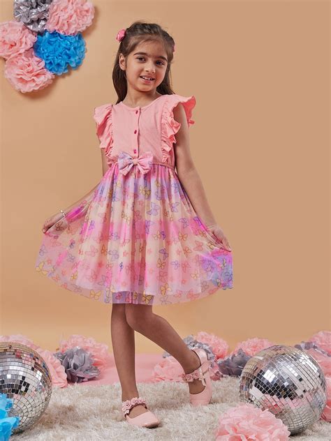 Shop Peach Butterfly Dress for Girls Online
