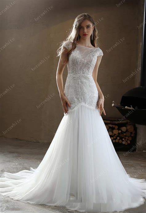 Illusion Bateau Neckline Beaded Mermaid Wedding Dress | Bridal Australia™