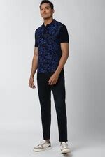 Peter England Casuals Polo T-Shirts, Men Navy Print Polo Neck Polo T ...