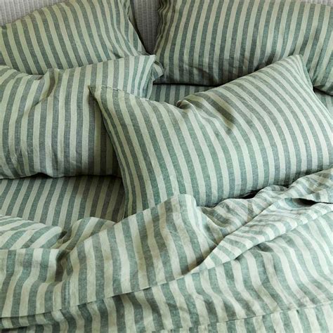 Pine Green Pembroke Stripe Linen Blend Duvet Cover | Piglet in Bed US