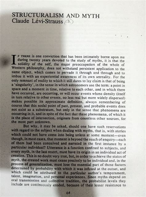 Structuralism and Myth - STRUCTURALISM AND MYTH Claude (5) I F THERE is ...