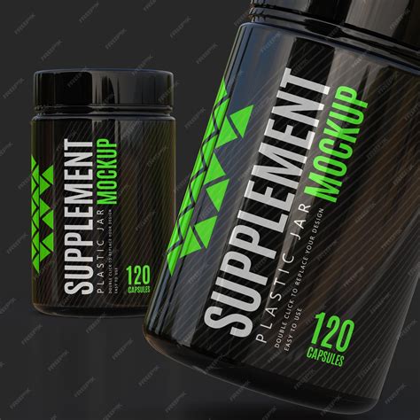 Premium PSD | Tall black plastic supplement jar branding label mockup