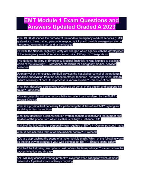 SOLUTION: Emt module 1 exam questions and answers updated graded a 2023 ...