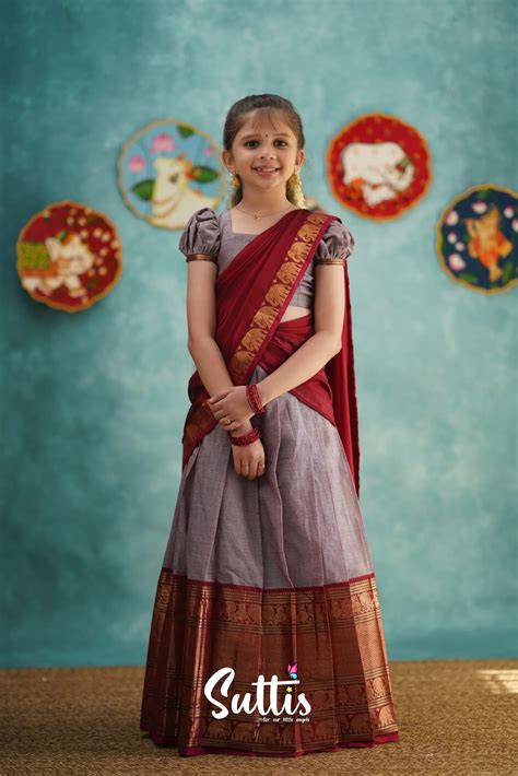 Kumaari - Mauve and Red Cotton Halfsaree – Ivalinmabia