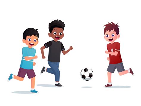 Cartoon Kids Playing Soccer, Children Having Fun playing football ...