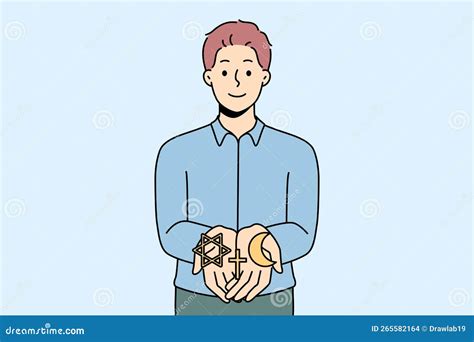 Smiling Man with Different Religion Symbols Stock Vector - Illustration ...